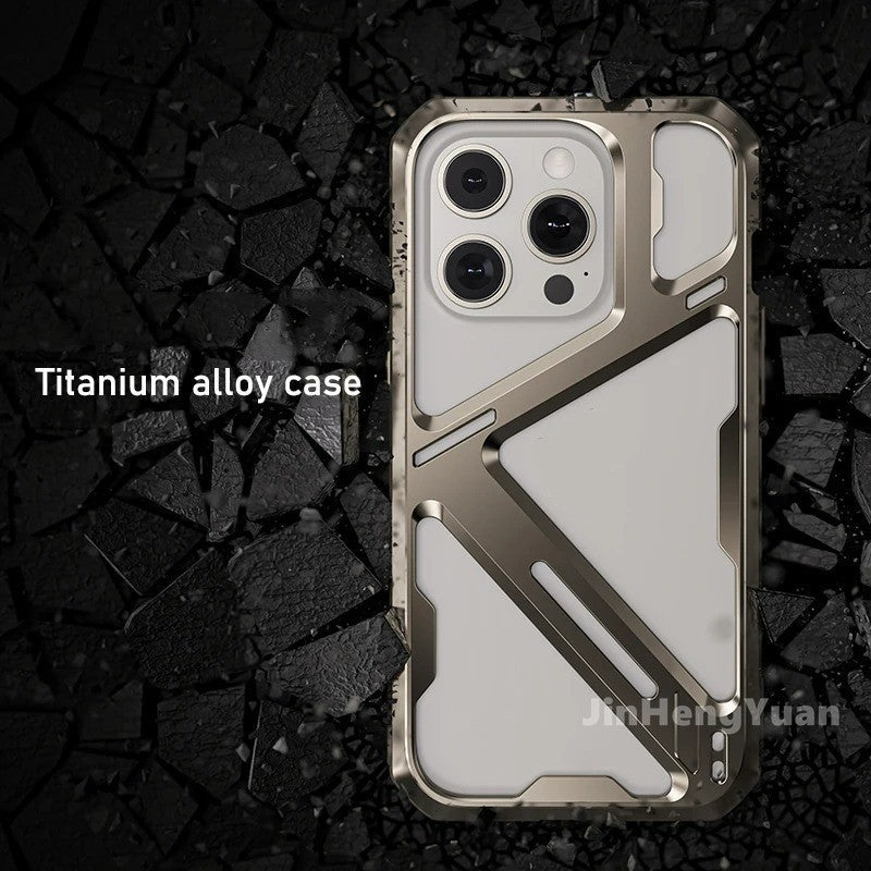 iPhone 15 Pro Titanium Alloy Mechanical Armor Hollow Heat Dissipation Shockproof Case - Titanium
