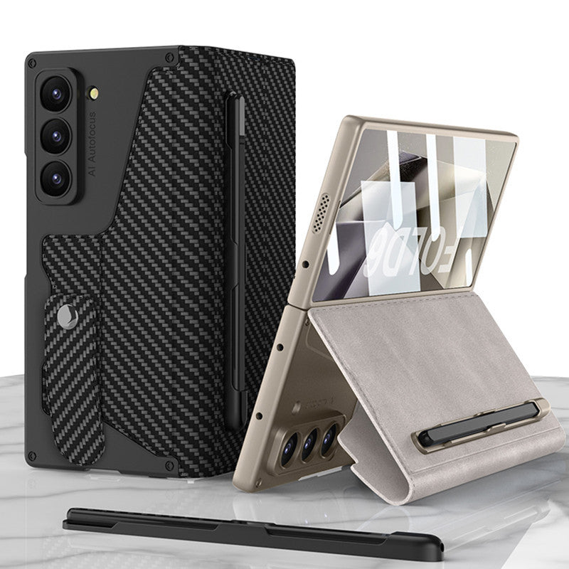 Samsung Z Fold 6 Leather Flip Wallet Card Holder Case With Glass Protector & S Pen Slot