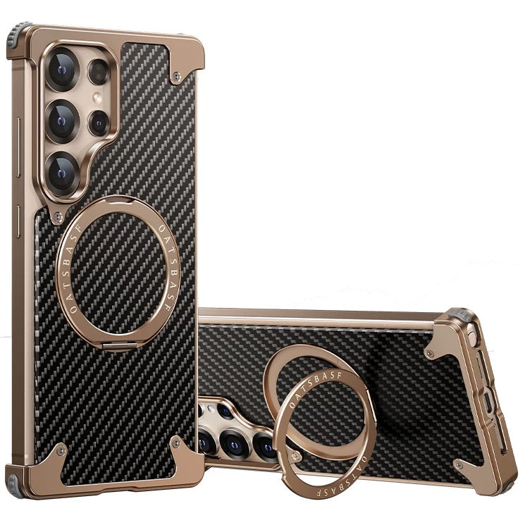 Samsung Galaxy S25 Ultra Framless Carbon Metal Bumper Case with Magsafe & 360 Stand - Desert