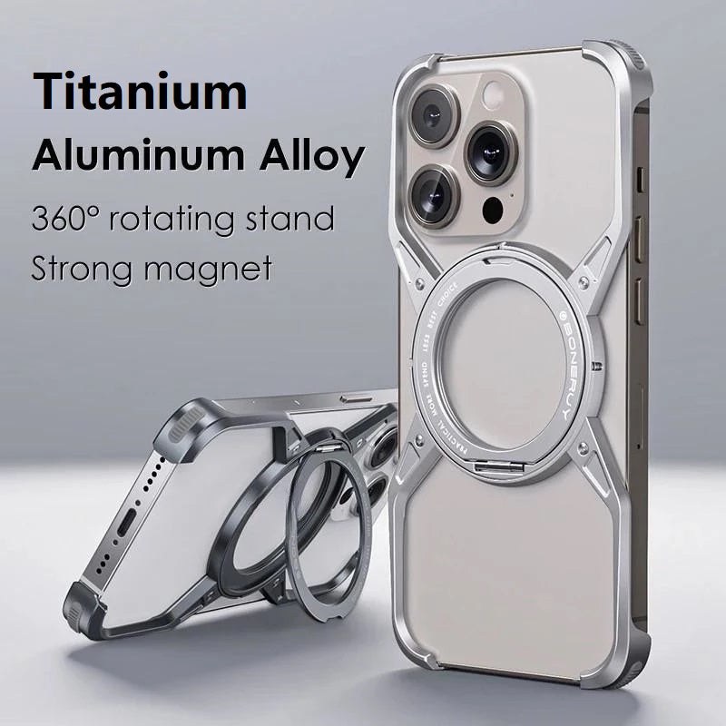 iPhone 16 Pro Max Metal Alloy X Shape Bumper Case with Magsafe & Rotating Stand - Silver
