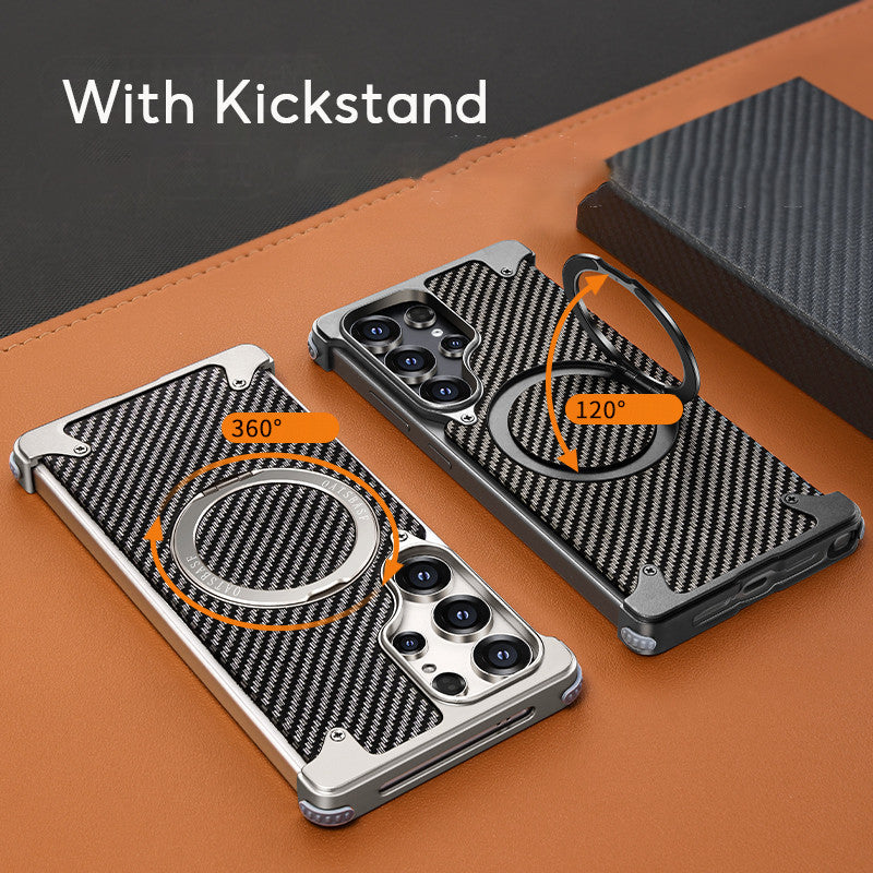 Samsung Galaxy S25 Ultra Framless Carbon Metal Bumper Case with Magsafe & 360 Stand - Titanium Gray