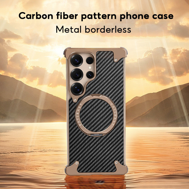Samsung Galaxy S25 Ultra Framless Carbon Metal Bumper Case with Magsafe & 360 Stand - Titanium Gray