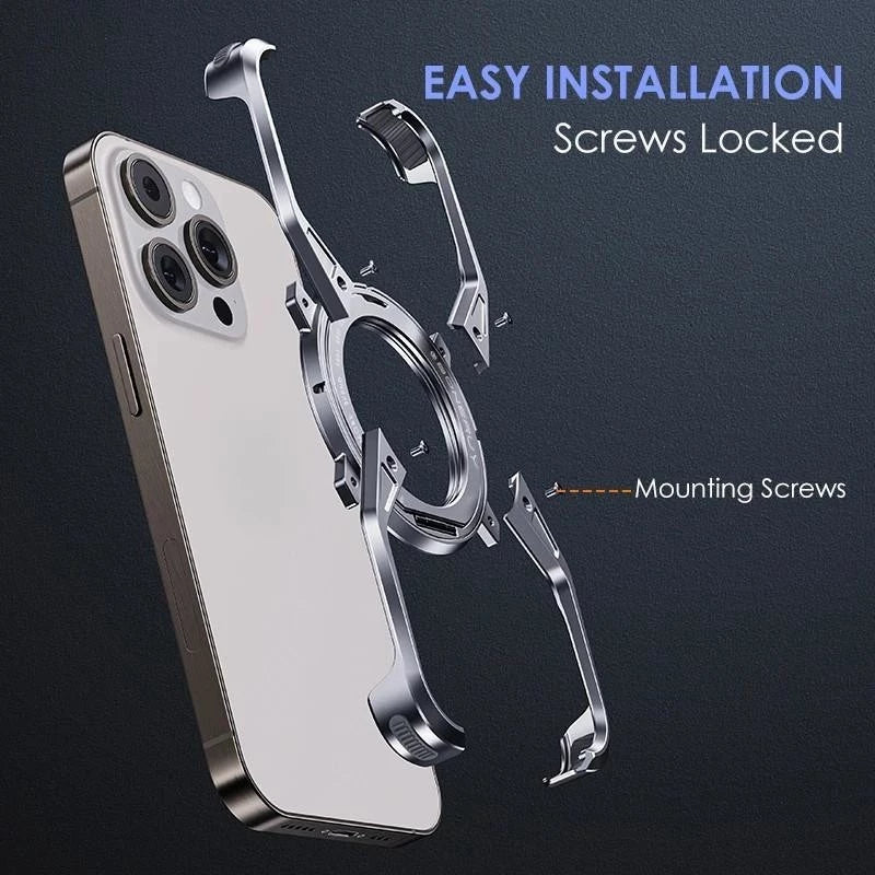 iPhone 16 Pro Max Metal Alloy X Shape Bumper Case with Magsafe & Rotating Stand - Gray
