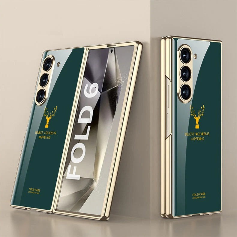 Samsung Galaxy Z Fold 6 GKK Luxury Gold & Glass Plating Deer Case without Front Glass