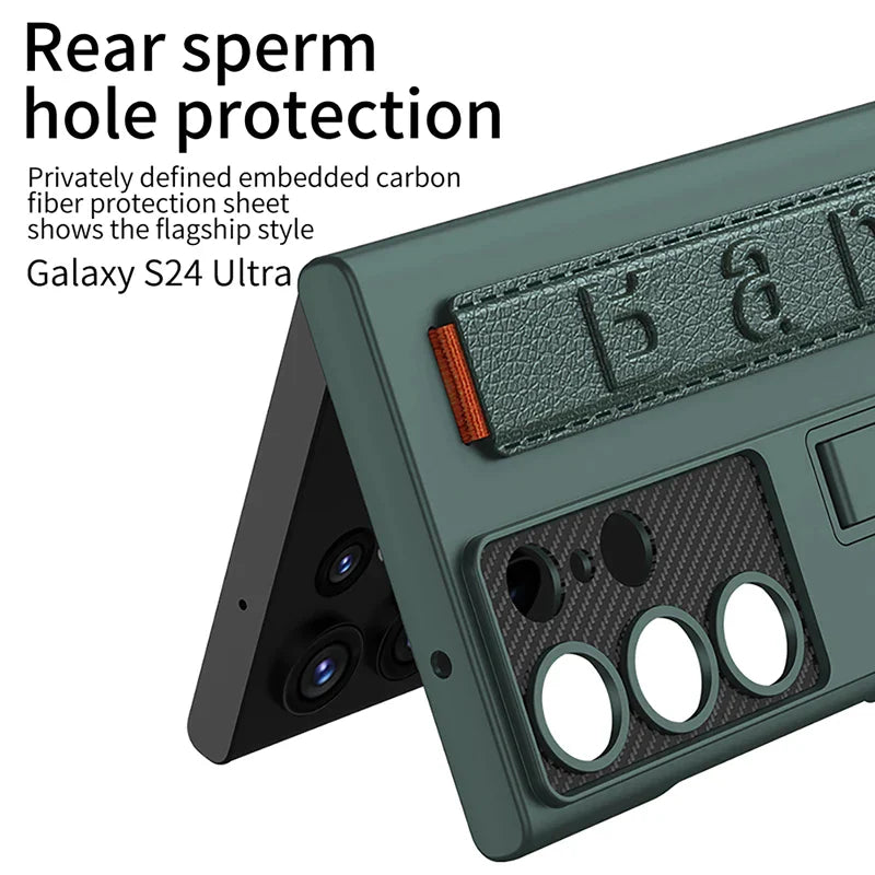 GKK Finger Hand Grip Band Belt Strap Case For Samsung Galaxy S24 Ultra Elastic Band Cover-Green
