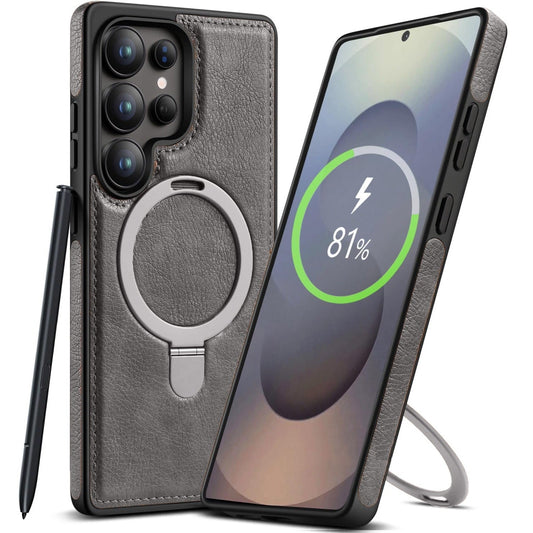 Samsung Galaxy S25 Ultra Vegan Leather Case with Magsafe and Stand - Gray