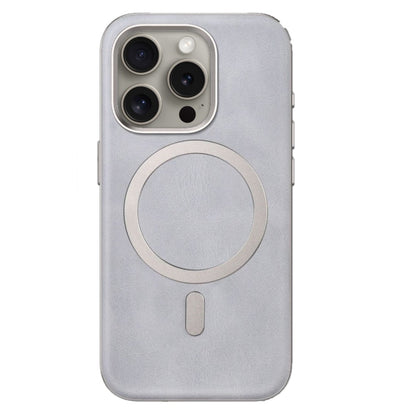 iPhone 15 Pro Max Leather Magsafe Case with Metal Ring - Gray