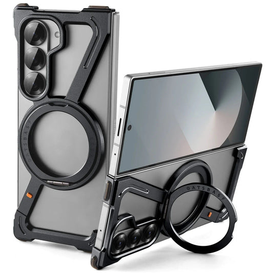 Samsung Galaxy Z Fold 6 Frameless Z Shape Metal Case with Built-in Magsafe & 360° Rotation Ring