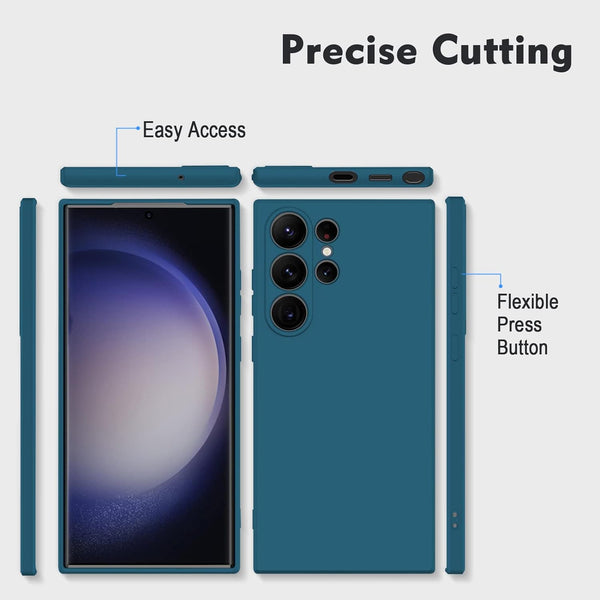 Samsung Galaxy S23 Ultra Liquid Silicon Case Inner Fabric with Logo - Blue