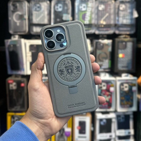 iPhone 15 Pro Santa Barbara Primo Metal Ring Leather Case - Titanium