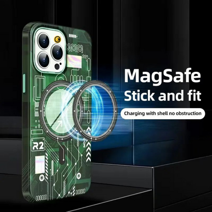 iPhone 15 Pro Radium Glow Futuristic Tech Design Magsafe Case - Purple