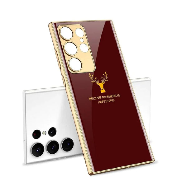Samsung Galaxy S23 Ultra Deer Original Glass Case with Camera Protection - Wine