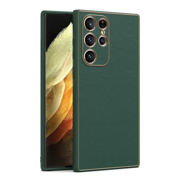 Samsung Galaxy S23 Ultra Leather Case With Gold Plated Chrome - Green