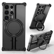 Samsung Galaxy S25 Ultra Frameless Metal Shockproof Bumper Case with Magsafe & 360° Rotatable Ring Kickstand - Black