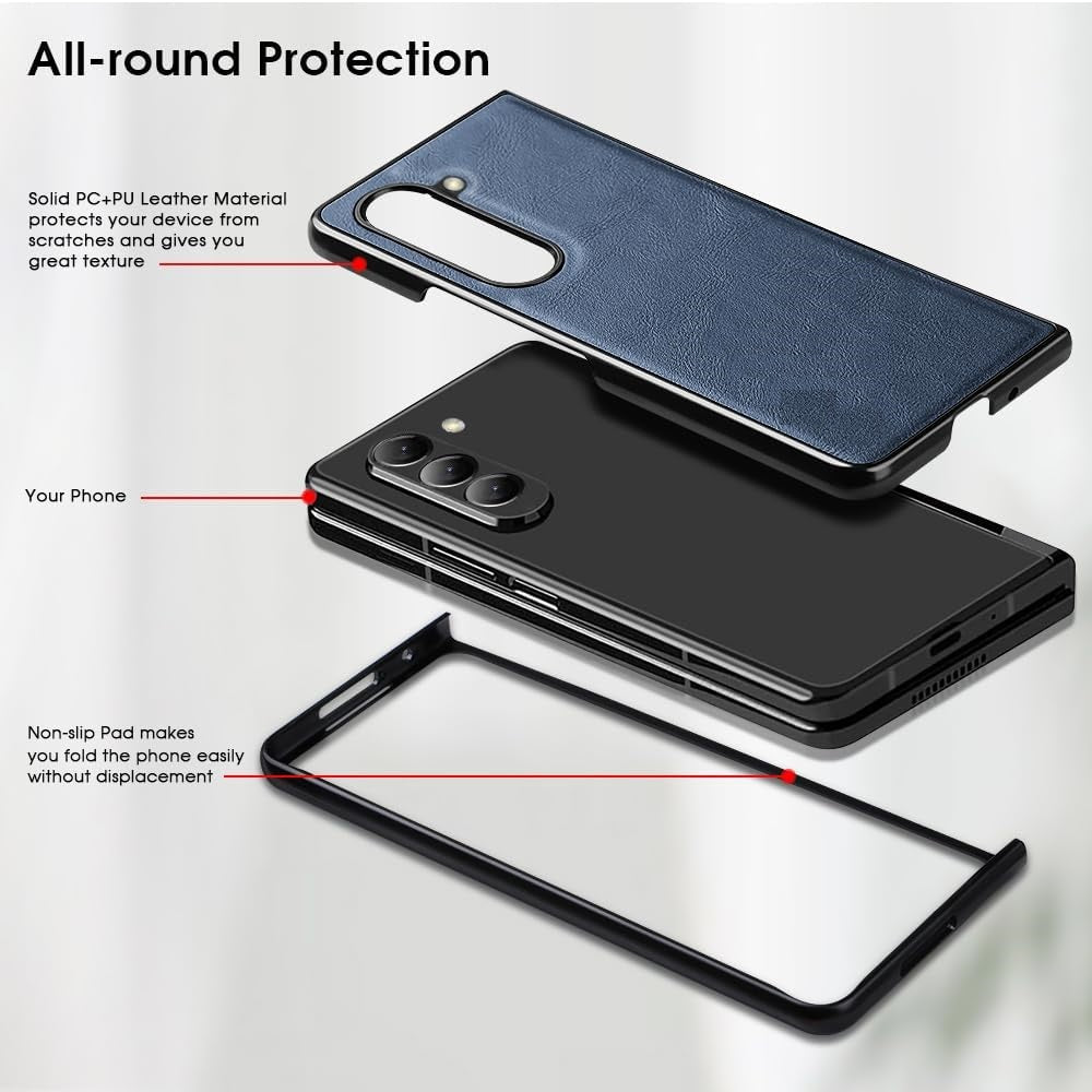 Samsung Galaxy Z Fold 5 Plain Leather Case - Blue