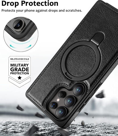 Samsung Galaxy S25 Ultra Vegan Leather Case with Magsafe and Stand - Black