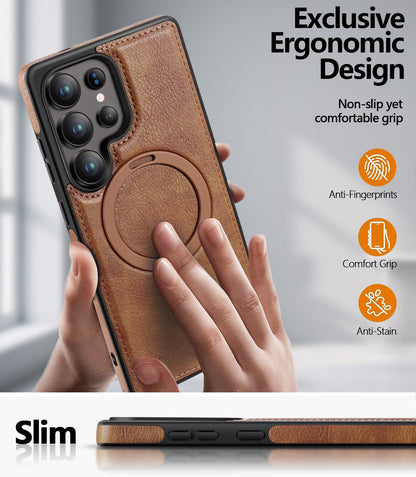 Samsung Galaxy S25 Ultra Vegan Leather Case with Magsafe and Stand - Brown