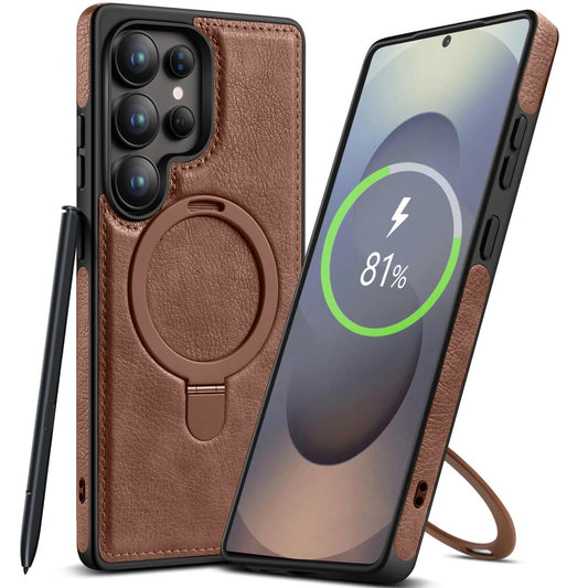 Samsung Galaxy S25 Ultra Vegan Leather Case with Magsafe and Stand - Brown