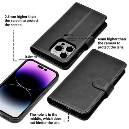 iPhone 15 Pro Max Leather 2in1 Flip Wallet and Back Cover Case - Black
