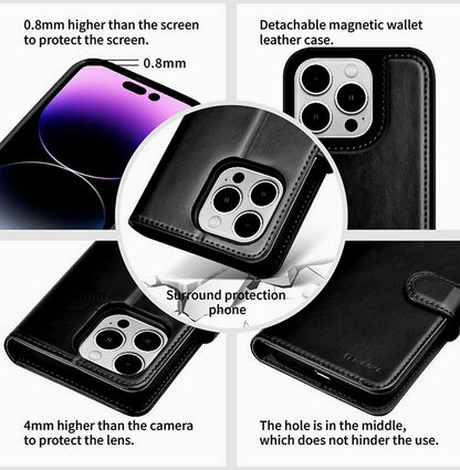 iPhone 15 Pro Max Leather 2in1 Flip Wallet and Back Cover Case - Black