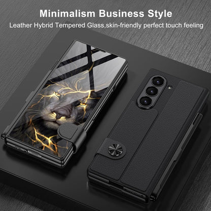 Samsung Galaxy Z Fold 6 GKK Lion Pattern Glass Flip Case With Front Glass - Black