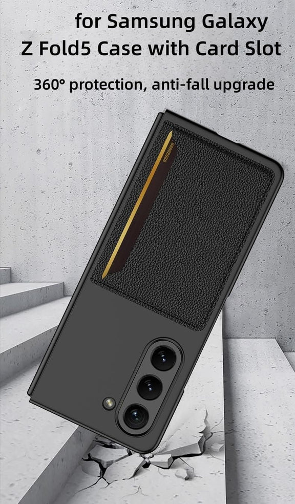 Samsung Galaxy Z Fold 5 PU Leather Card Holder Case-Black