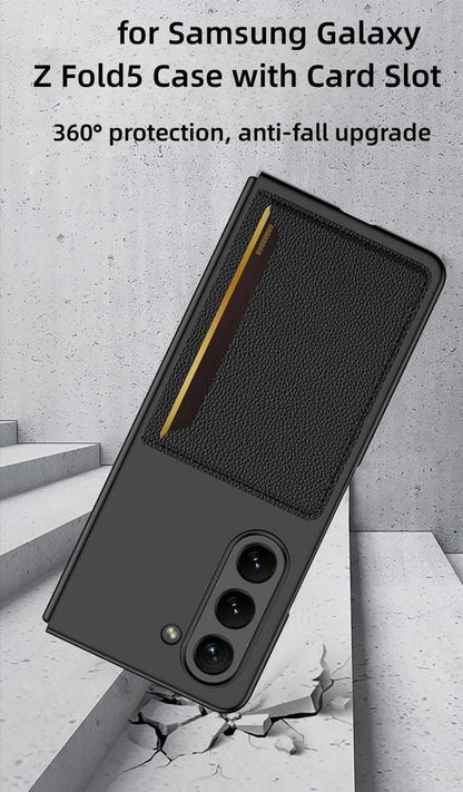 Samsung Galaxy Z Fold 5 PU Leather Card Holder Case-Black