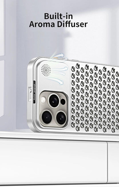 iPhone 15 Pro Metal Heat Dissipation Pure Aluminium Cooling Case with Aroma - Silver