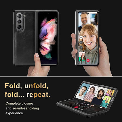 Samsung Galaxy Z Fold 6 Retro Leather Case with Gold Plating & Front Glass