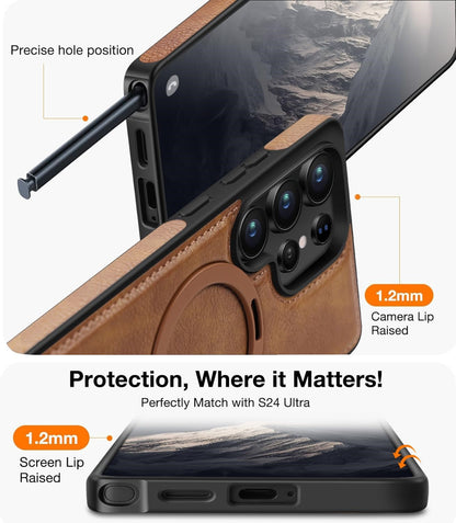Samsung Galaxy S25 Ultra Vegan Leather Case with Magsafe and Stand - Brown