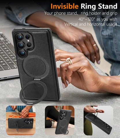 Samsung Galaxy S25 Ultra Vegan Leather Case with Magsafe and Stand - Black