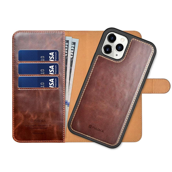 iPhone 15 Pro Max Leather 2in1 Flip Wallet and Back Cover Case - Brown