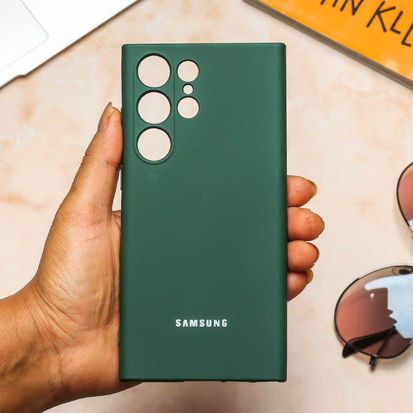 Samsung Galaxy S23 Ultra Liquid Silicon Case Inner Fabric with Logo - Green