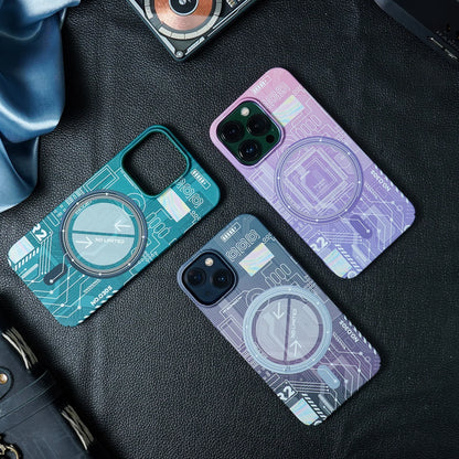 iPhone 15 Pro Radium Glow Futuristic Tech Design Magsafe Case - Purple