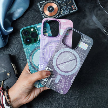 iPhone 15 Pro Radium Glow Futuristic Tech Design Magsafe Case - Purple