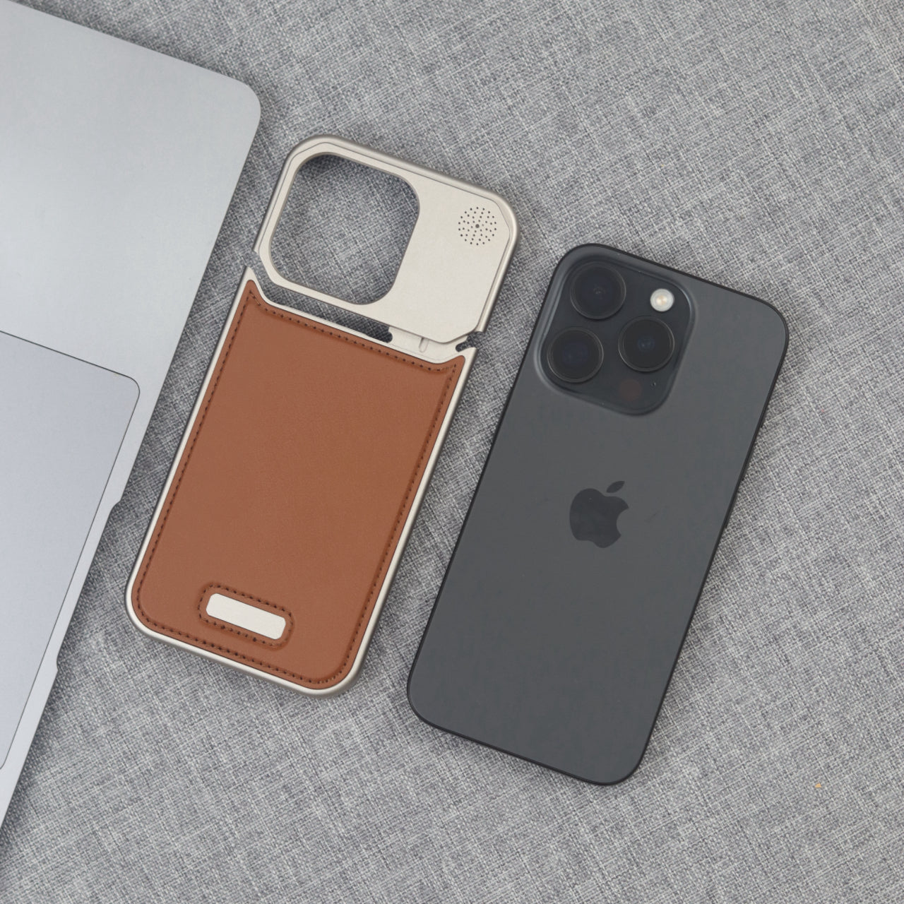 iPhone 16 Pro Max Aero Flex Frameless  Aluminum & Leather Case with Fragrance Aroma - Brown