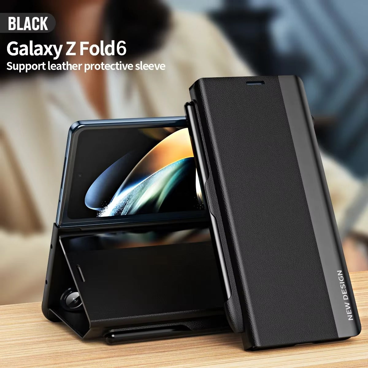 Samsung Galaxy Z Fold 6 Leather Flip Case With Stylus & S Pen Holder