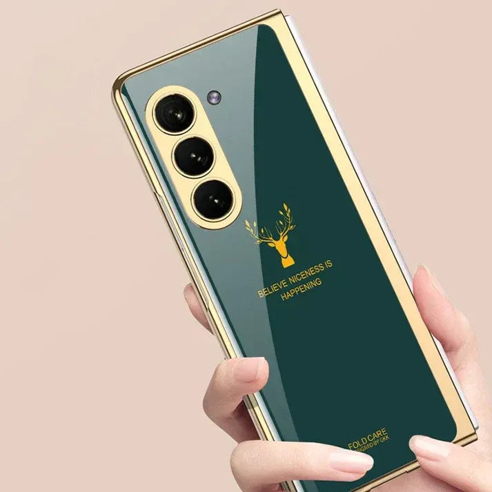 Samsung Galaxy Z Fold 6 GKK Luxury Gold & Glass Plating Deer Case without Front Glass