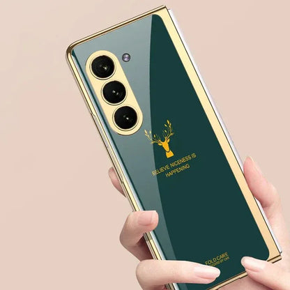 Samsung Galaxy Z Fold 6 GKK Luxury Gold & Glass Plating Deer Case without Front Glass