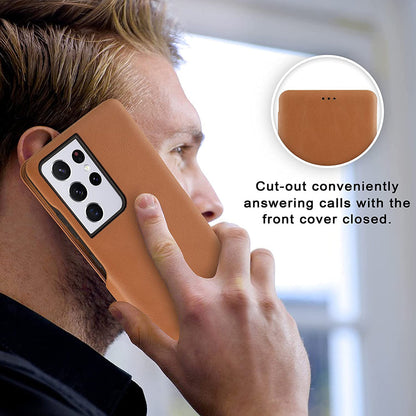 Samsung Galaxy S23 Ultra Leather Flip Case - Brown