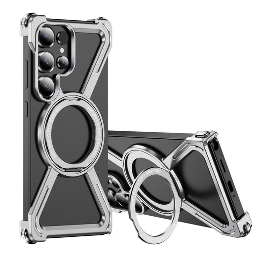Samsung Galaxy S25 Ultra Frameless Metal Bumper Case with Magsafe & 360° Rotatable Ring & Kickstand - Titanium
