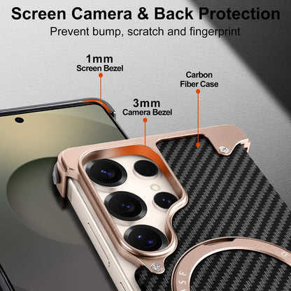 Samsung Galaxy S25 Ultra Framless Carbon Metal Bumper Case with Magsafe & 360 Stand - Desert