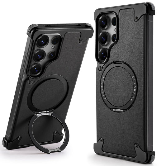 Samsung Galaxy S25 Ultra Framless Metal Bumper Case with Magsafe & 360 Kickstand - Black