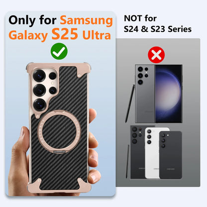 Samsung Galaxy S25 Ultra Framless Carbon Metal Bumper Case with Magsafe & 360 Stand - Desert