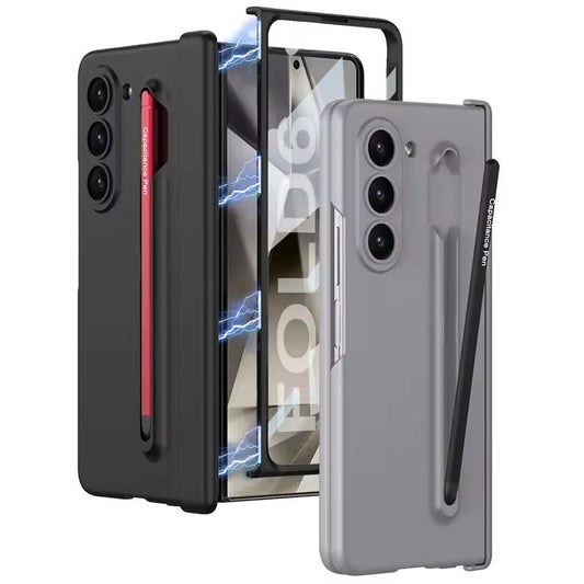 Samsung Galaxy Z Fold 6 Slim PC Case with Magnetic Hinge Protection Metal Pen & Front Glass
