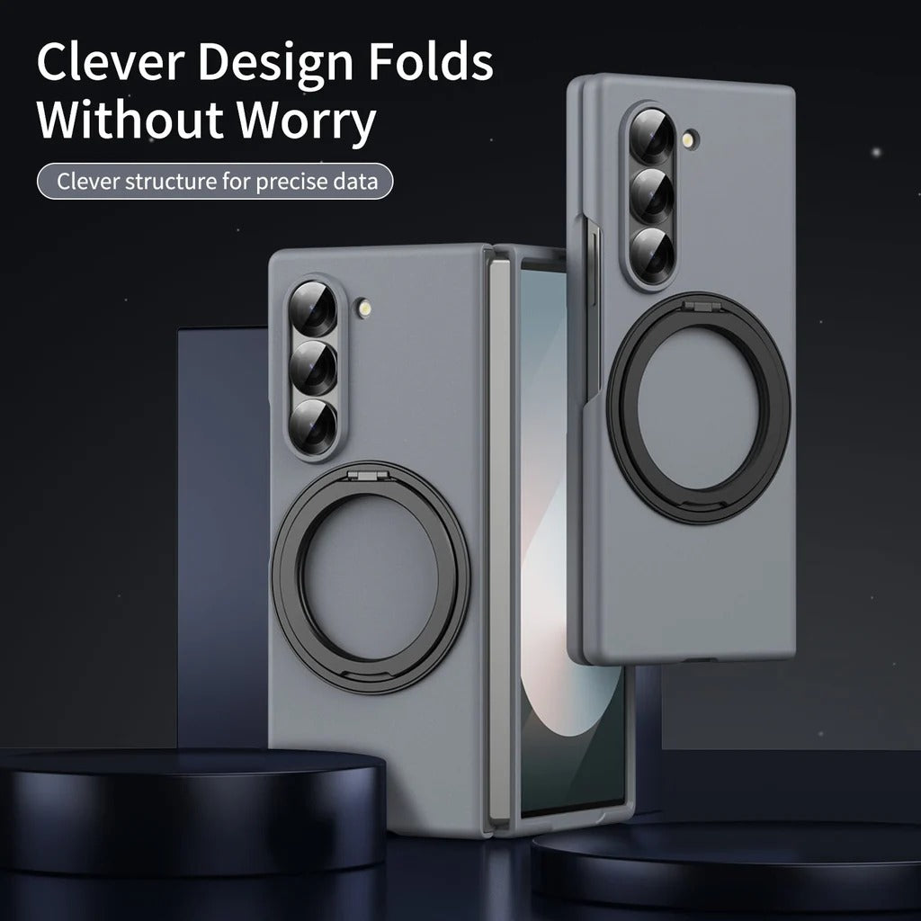 Samsung Galaxy Z Fold 6 Thunderbolt Shockproof Case with 360 Metal Rotating Ring & Front Glass Protection