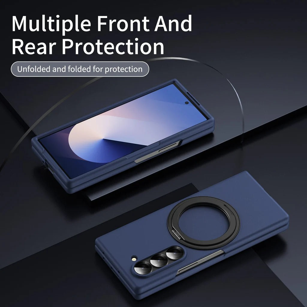 Samsung Galaxy Z Fold 6 Thunderbolt Shockproof Case with 360 Metal Rotating Ring & Front Glass Protection