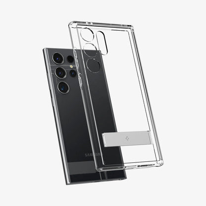 Samsung Galaxy S25 Ultra Shockproof Transparent Case with Metal Kickstand Holder - Clear