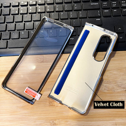 Samsung Galaxy Z Fold 4 Gold Plated Leather Case With Front Glass - Dark Brown