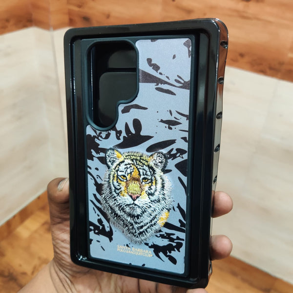 Samsung Galaxy S23 Ultra Embroidery PU Leather Case inside Cloth - Tiger